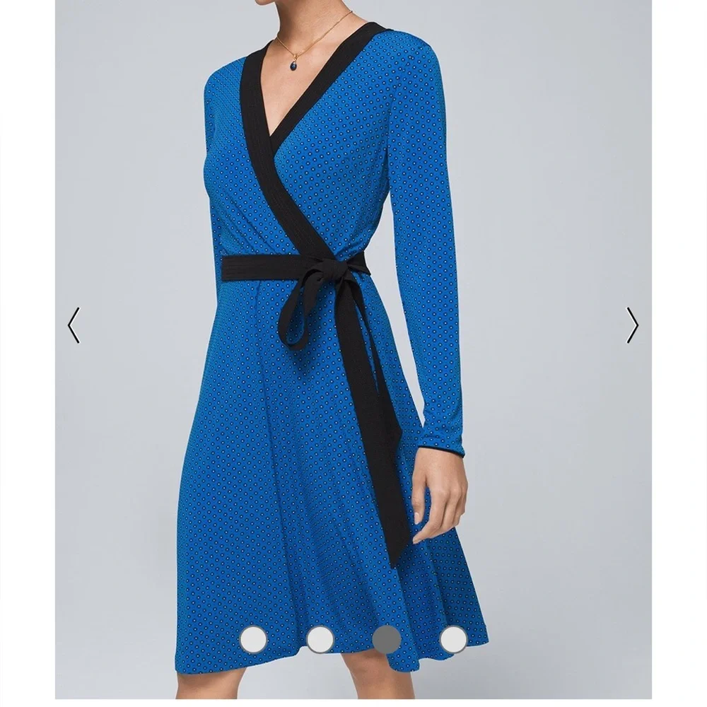 WHBM Floral Faux Wrap Dress Size 8 Reversible Jersey Knit Long Sleeve V neck - Picture 3 of 5